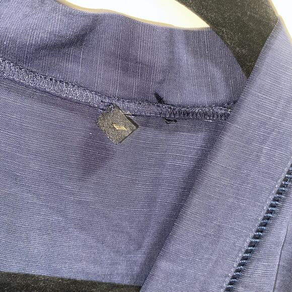 KOBI HALPERIN Sz L MSRP $398 Anna Tiered Linen Blend Midi Dress Navy Tie Back - Picture 14 of 15